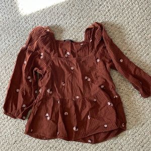 Madewell Peplum Floral Embroidered Top